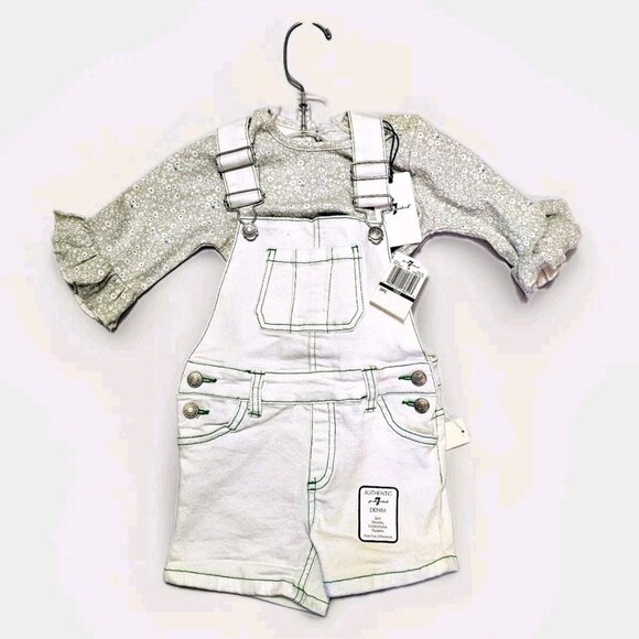 7 For All Mankind 2 Piece Denim Overalls And Flowered Top NWT 18M - Picture 1 of 10